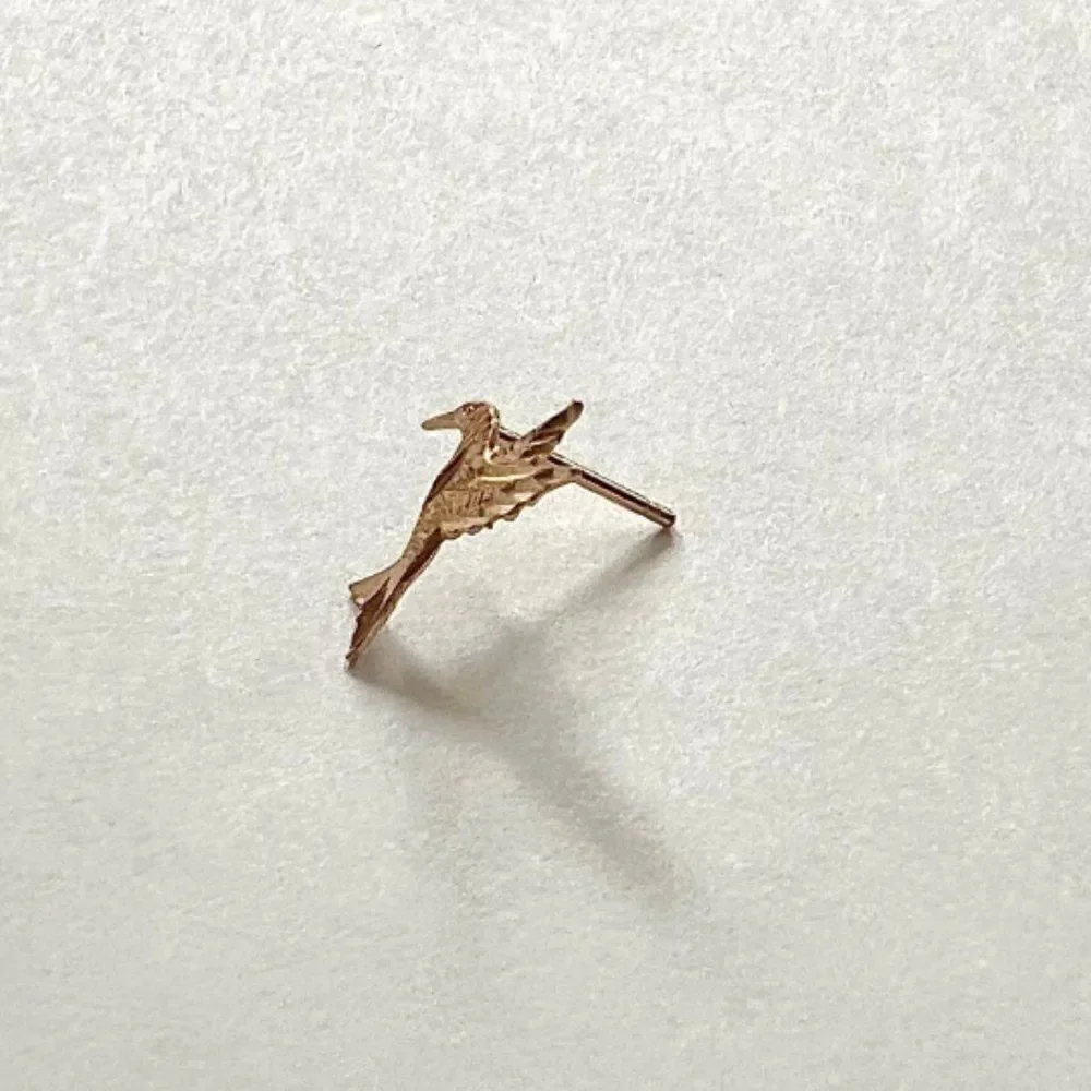 14k Yellow solid Gold Hummingbird Stud Earrings (11 X 12mm) | Gift | Real Gold |